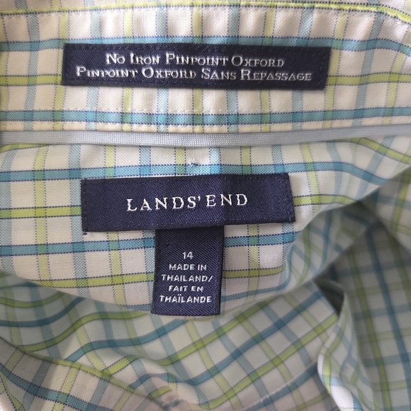 Lands' End Womans Blue and Green Button Down Shirt Size 14 - Picture 5 of 5